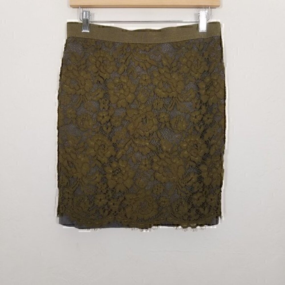 LOFT Petite Lace Skirt Green and Gray Size 6P